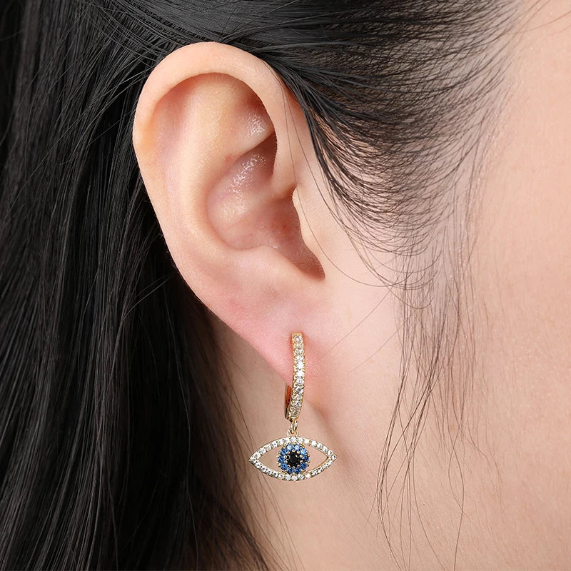 SIPENGJEL Fashion Blue Crystal Turkey Evil Eye Dangle Earrings for Women Gold Plated Cute Unique Earrings Trendy Jewelry 2023