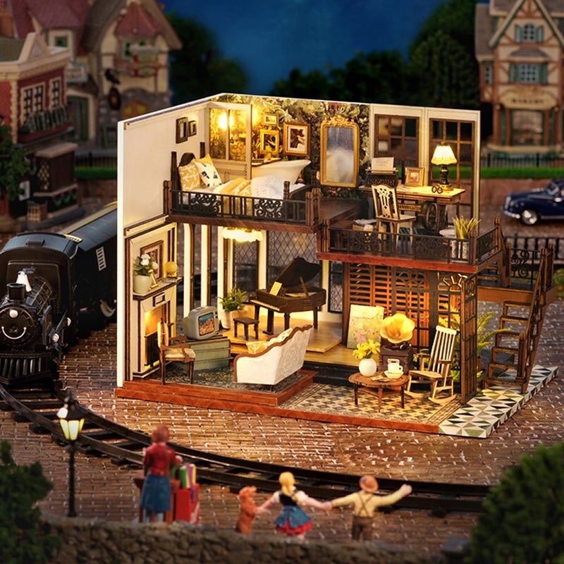 Cutebee DIY DollHouse Kit Wooden Doll Houses Forest Teashop With Furniture Kit Toys for Children Christmas