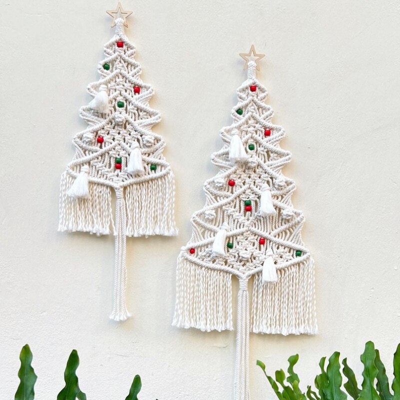 Macrame Christmas Tree White Pine Tree Christmas Wall Hanging Boho Christmas Decor Farmhouse Xmas Decor Unique Christmas
