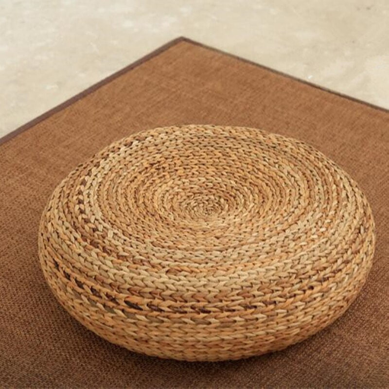 Handcrafted Eco-Friendly Breathable Padded Knitted Straw Seat Cushion Banana Bark Pouf Ottoman Floor Seating Tatami Furniture