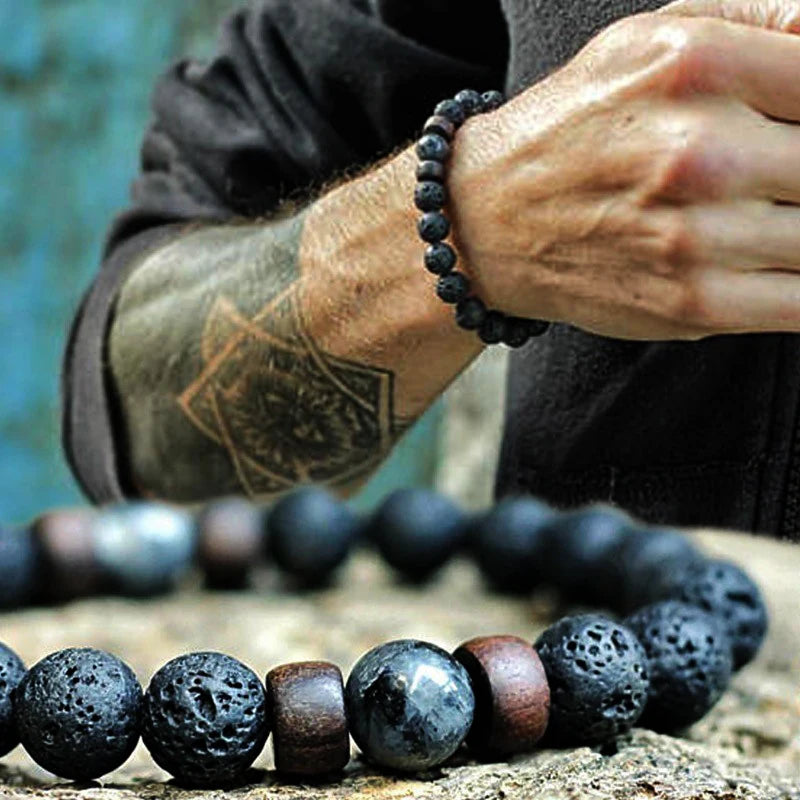 Men Bracelet Natural Moonstone Bead Tibetan Buddha Bracelet Chakra Lava Stone Diffuser Bracelets Men Jewelry