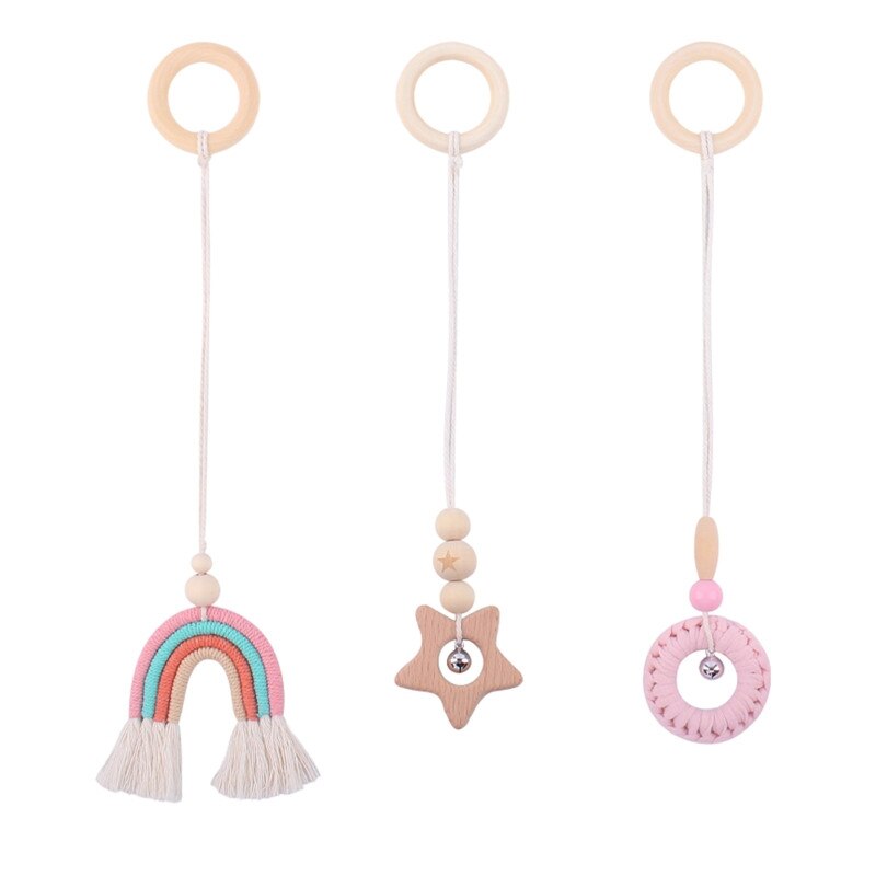 3 Pcs/Set Nordic Baby Gym Frame Game Pendants Sensory Nursery Ring-Pull Toy Wooden Clothes Rack Kids Room Decoration