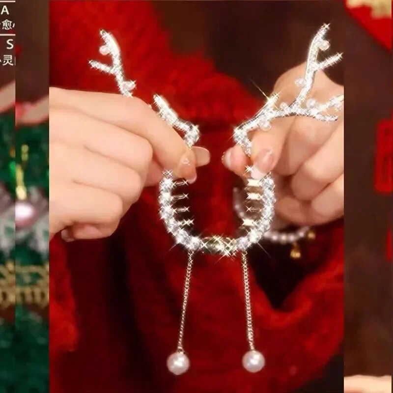 2023 New Christmas Milu Horn Tassel Horsetail Buckle Hairpin South Korea Cute Hair Clip Back Pan Hair Clip Headwear Hair Jewelry