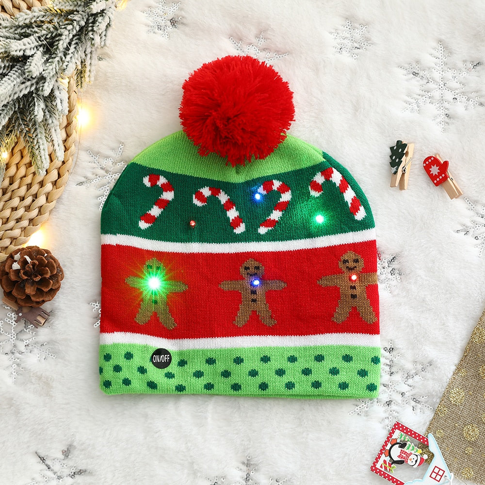 LED Christmas Hat Sweater Knitted Beanie Christmas Light Up Knitted Hat Christmas for Kids Adult Xmas 2023 New Year Decor