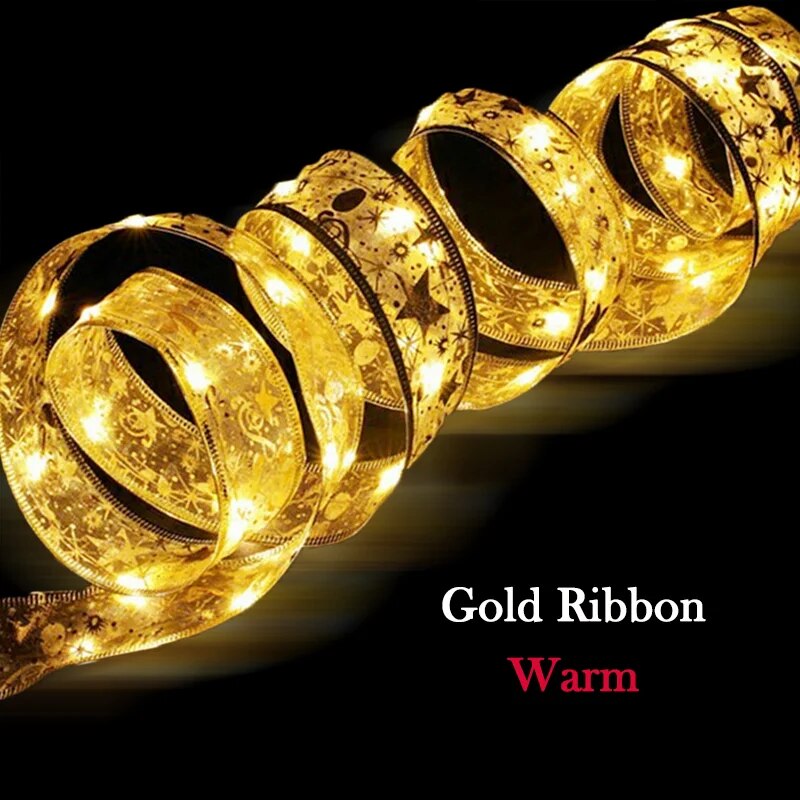 Christmas Decoration LED Ribbon Fairy Lights Christmas Tree Ornaments for Home 2023 DIY Bows Light String Navidad New Year 2024