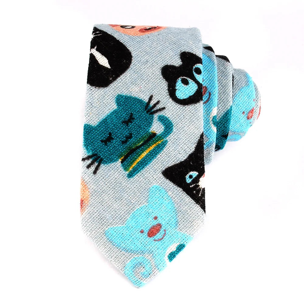 CartoonSkinny Tie for Men Women Narrow Neck Tie for Wedding Casual Cartoon Neckties Classic Suits Slim Cotton Linen Neck Ties
