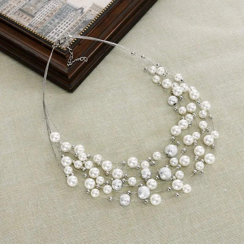 KMVEXO 2020 New Fashion Jewelry Gold Color Multi Layer Chains Imitation Pearl Necklaces for Women Party Wedding Bride Necklace