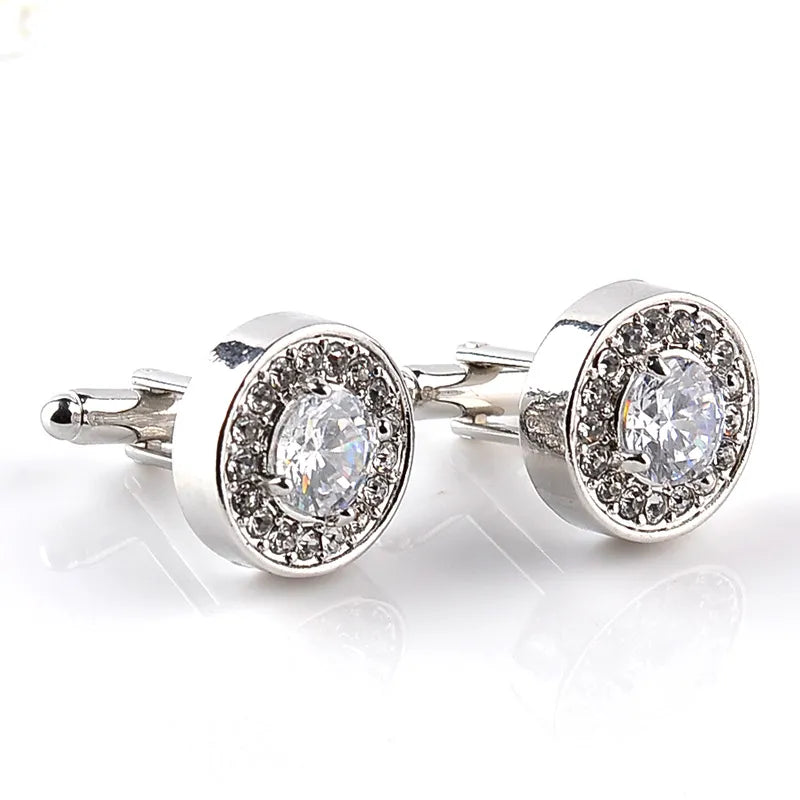 Luxury Cufflinks for Mens and Women Zircon White Purple Crystal Clear Cuff Button High Quality for Groom Wedding