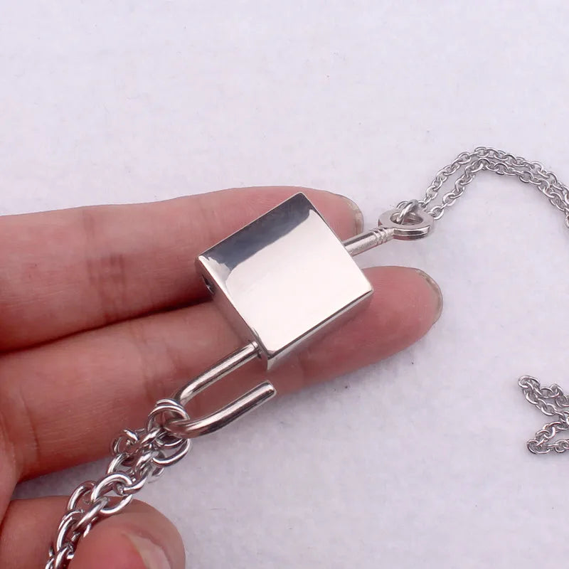 Stainless Steel Chain and Alloy Chain Punk Padlock Necklaces for Women Rock Hiphop Key Lock Necklace Men Chic Di112