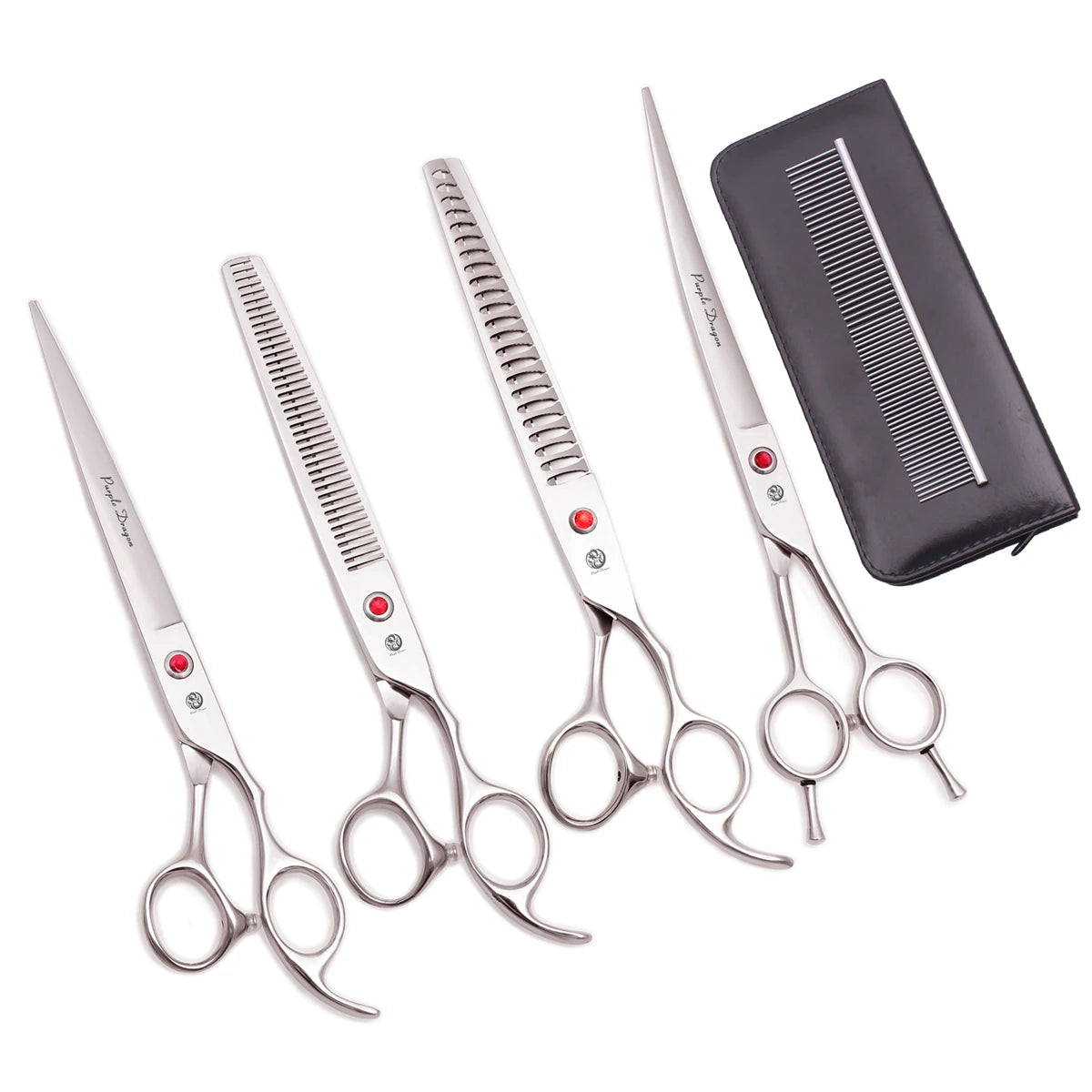 Purple Dragon 8" Stainless Dog Scissors Kit Straight Shears Thinning Shears Curved Shears Pet Scissors Grooming Scissors Z3005
