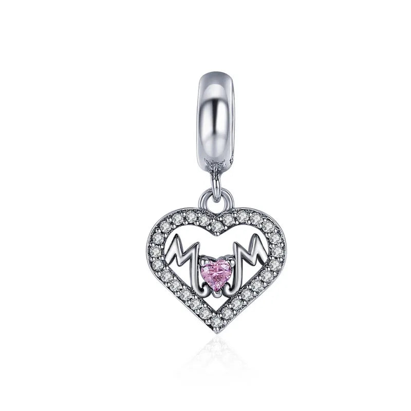 BAMOER 925 Sterling Silver I Love U Forever Mom Mother Engrave Beads Fit Charm Bracelets & Bangles Jewelry Mother