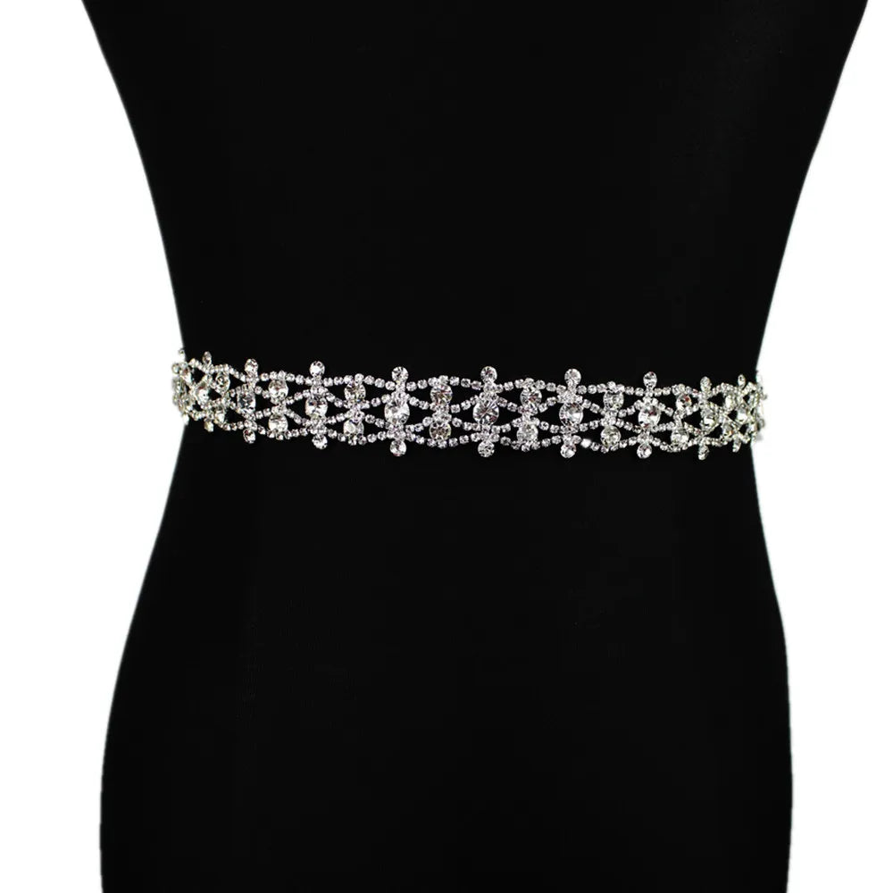Handmade Silver Bridal Belt Rhinestone Waistband Applique for Evening Prom Dresses Wedding Decoration White Beige Sash Ribbon