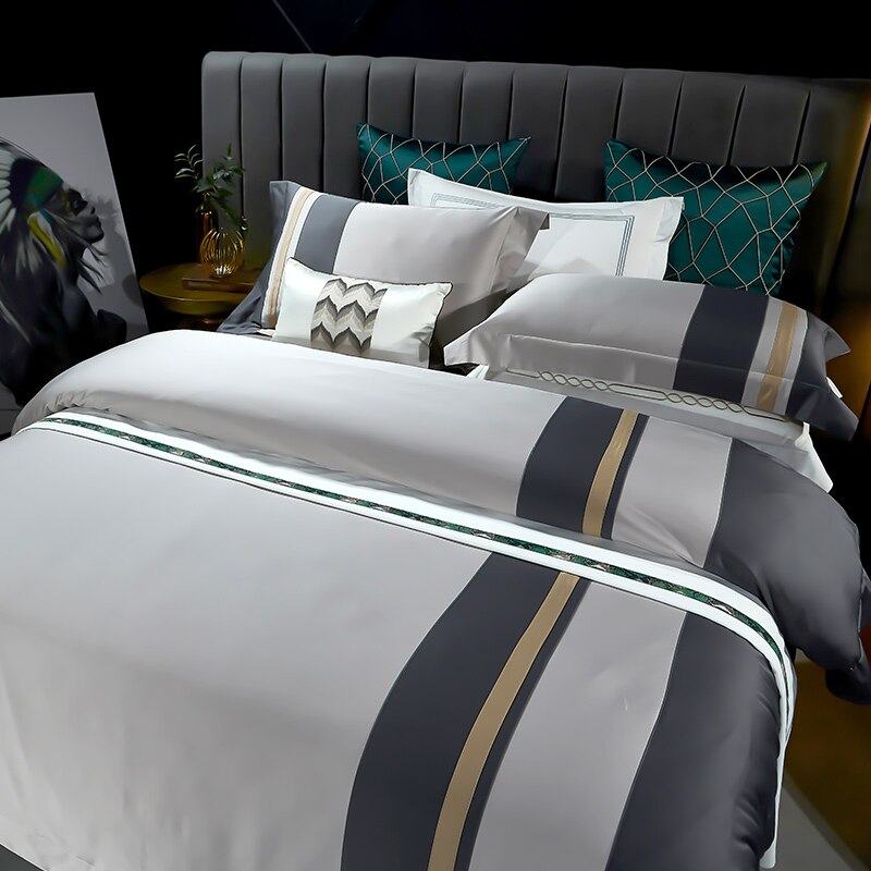 New 1000TC Egyptian Cotton Bedding Sets Queen King Size Bed Duvet Cover Flat /Fitted Sheet Linen Set Pillowcase 4pcs Bed Set