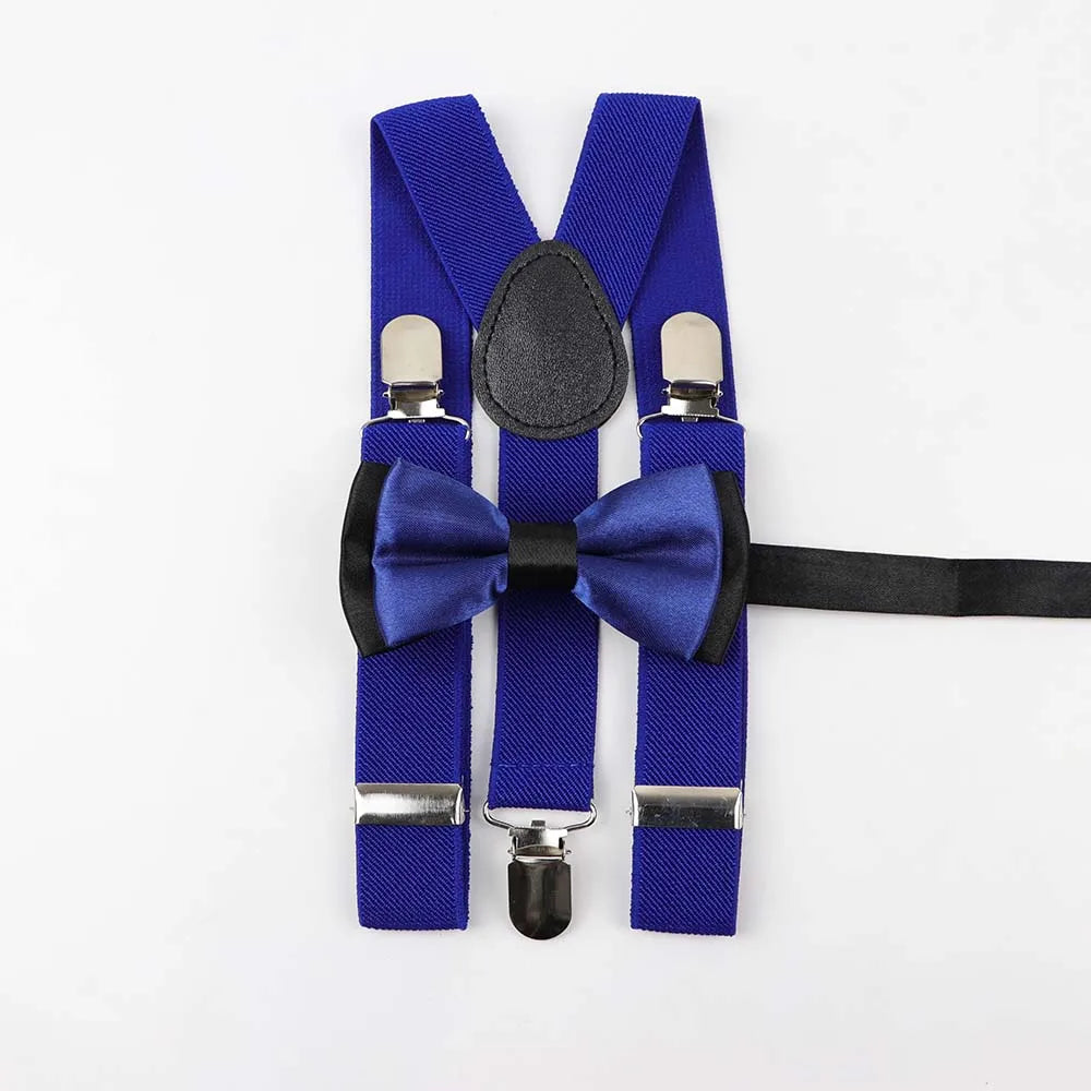 Solid Color Children Belt Bowtie Set Baby Boys Suspenders Polyester Y-Back Braces Two Colors Bow Tie Adjustable Elastic Kids