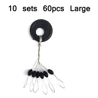 GHOTDA 10 Sets 60Pcs Fishing Float Black Rubber Space Bean Stopper Line Stops