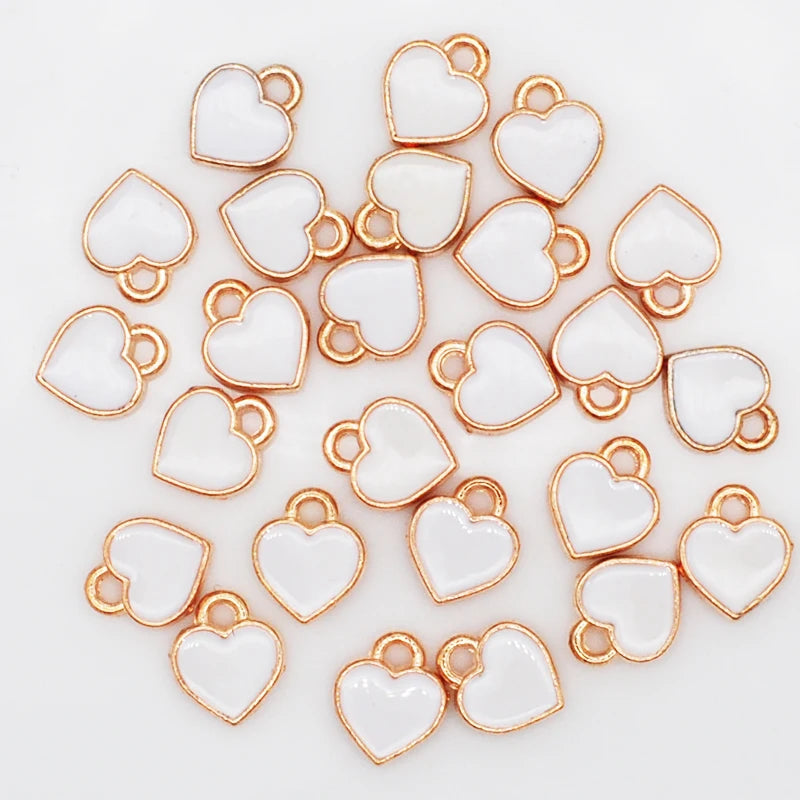 50pcs/Lot Fashion Small Heart Shape Enamel Charms 7*8mm Gold Color Tone Oil Drop DIY Bracelet Floating Charms