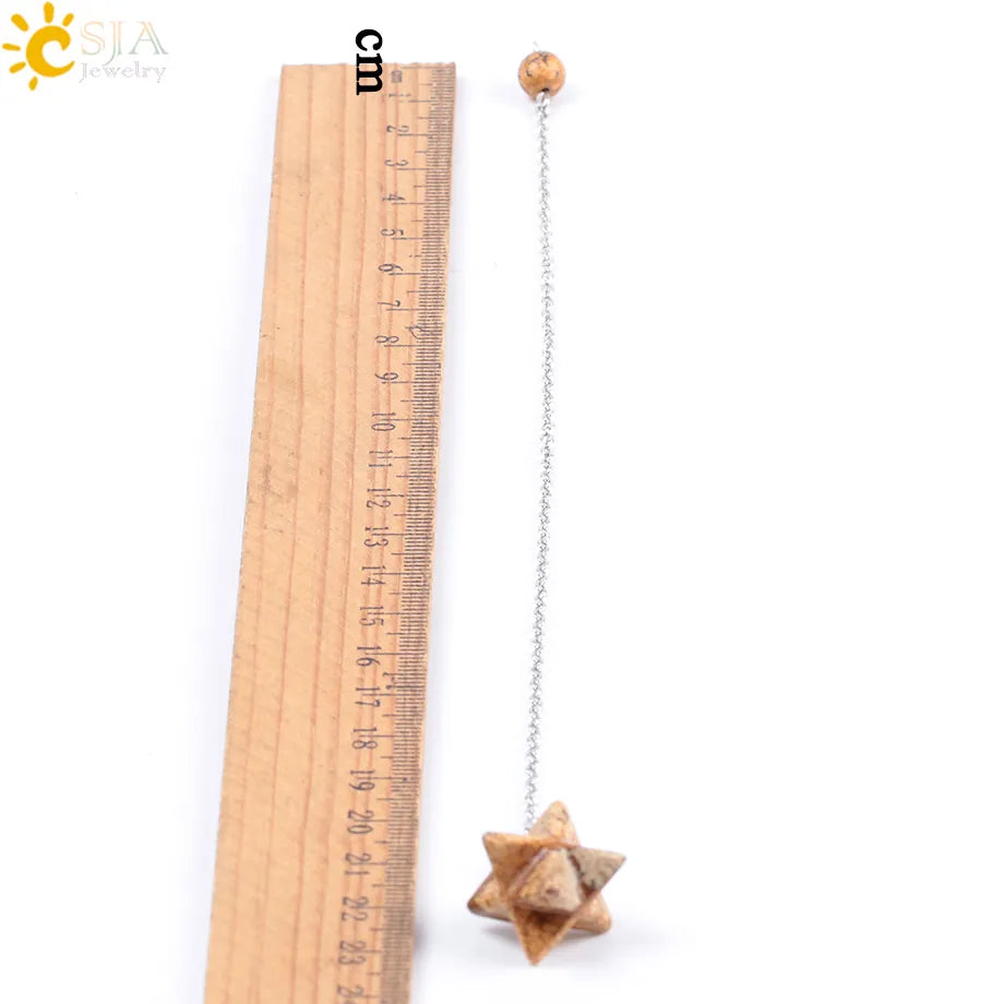 CSJA Natural Gem Stones Merkabah Pendulums for Dowsing Divination Wicca Chakra Reiki Pink Crystal Lapis Lazuli Onyx Pendant F055