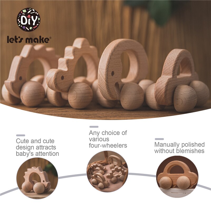 Wooden Toy Car Shape Organic Beech for Babies Teether Kids Brain Game Toys Handmade Crafts Christmas Cognitive Infants Toys