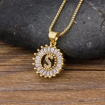 Nidin Women Girls Initial Letter Necklace 26 Letters Charm Family Name Pendant Copper Zircon Jewelry