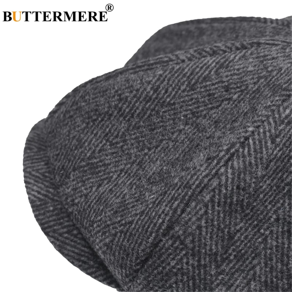 BUTTERMERE Newsboys Beret Herringbone Men Flat Caps Wool Casual Winter Tweed Female England Style Classic Octagonal Hats and Cap