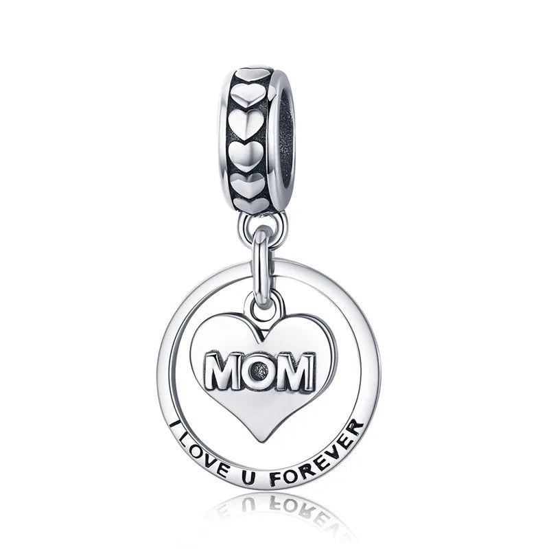 BAMOER 925 Sterling Silver I Love U Forever Mom Mother Engrave Beads Fit Charm Bracelets & Bangles Jewelry Mother