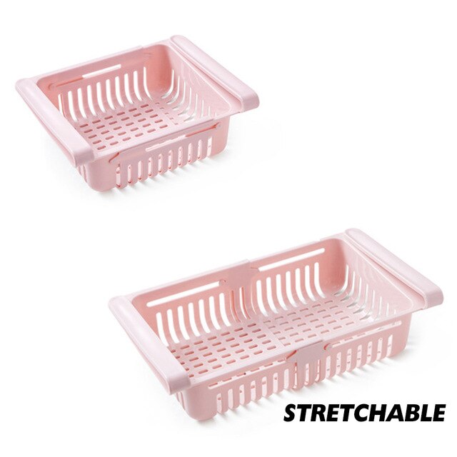 ABS Slide Storage Rack Organizer Adjustable Refrigerator Shelf Holder Drawer Organiser Space Saver Fruit Snack Kitchen Rack Shel