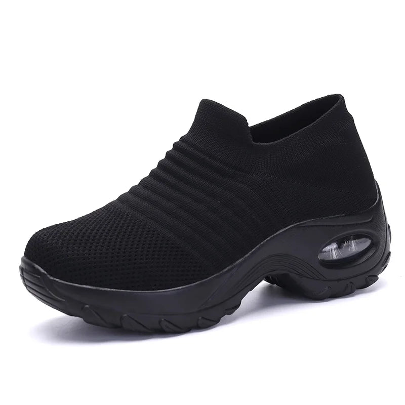 2023 Spring Women Sneakers Shoes Flat Slip on Platform Sneakers for Women Black Breathable Mesh Sock Sneakers Shoes