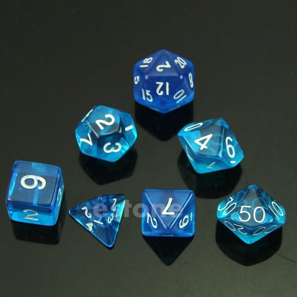 1 Set of 7 Sided Dice D4 D6 D8 D10 D12 D20 for Dice Board Game