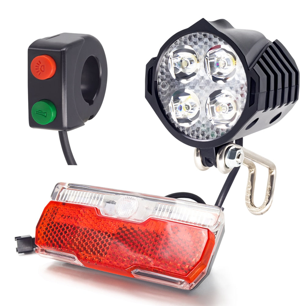 WEXPLORE Electric Bike Front and Ebike Rear Light Set Input 12V 24V 36V 48V 60V Built-In Speaker E-Bike Headlight and Tail Light