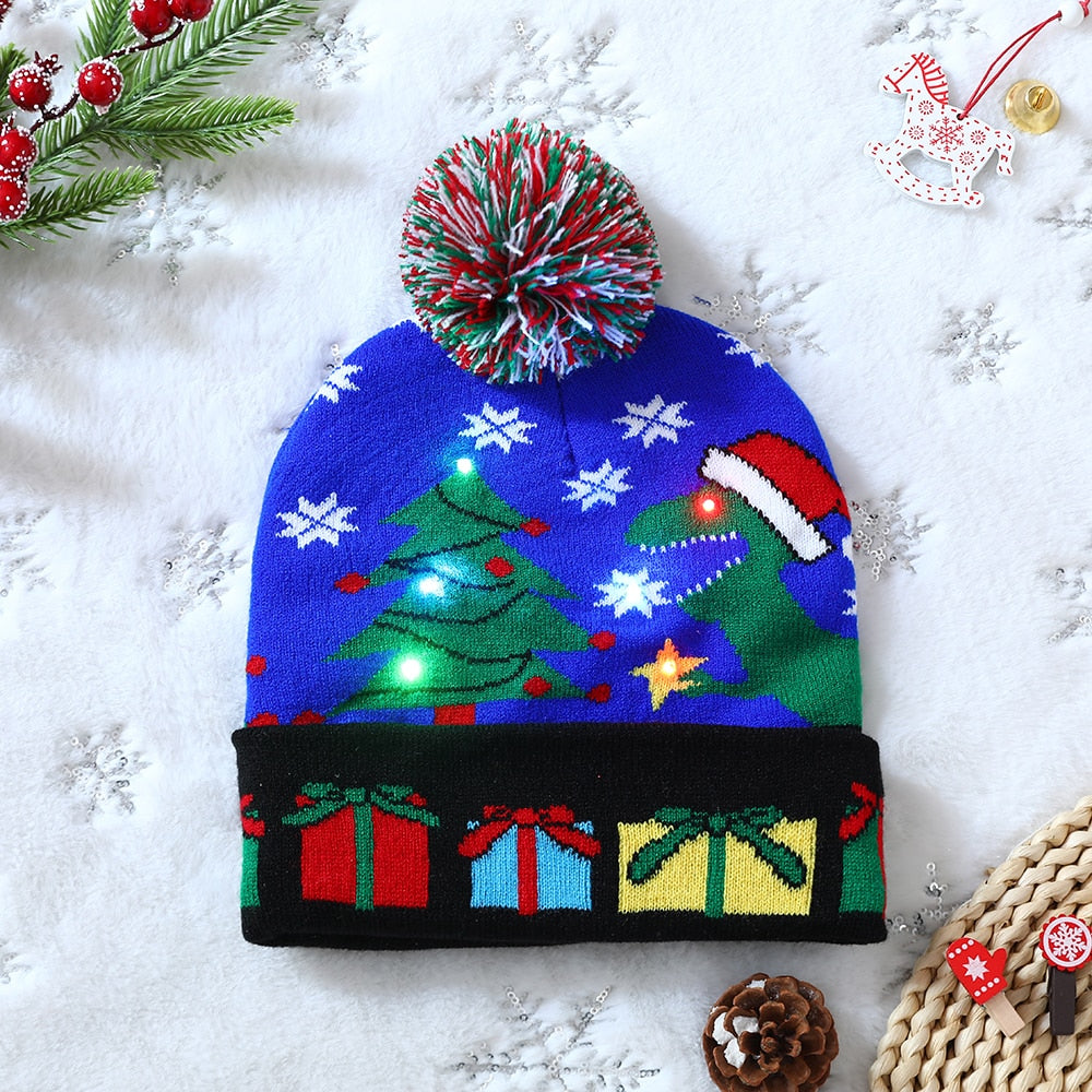 LED Christmas Hat Sweater Knitted Beanie Christmas Light Up Knitted Hat Christmas for Kids Adult Xmas 2023 New Year Decor