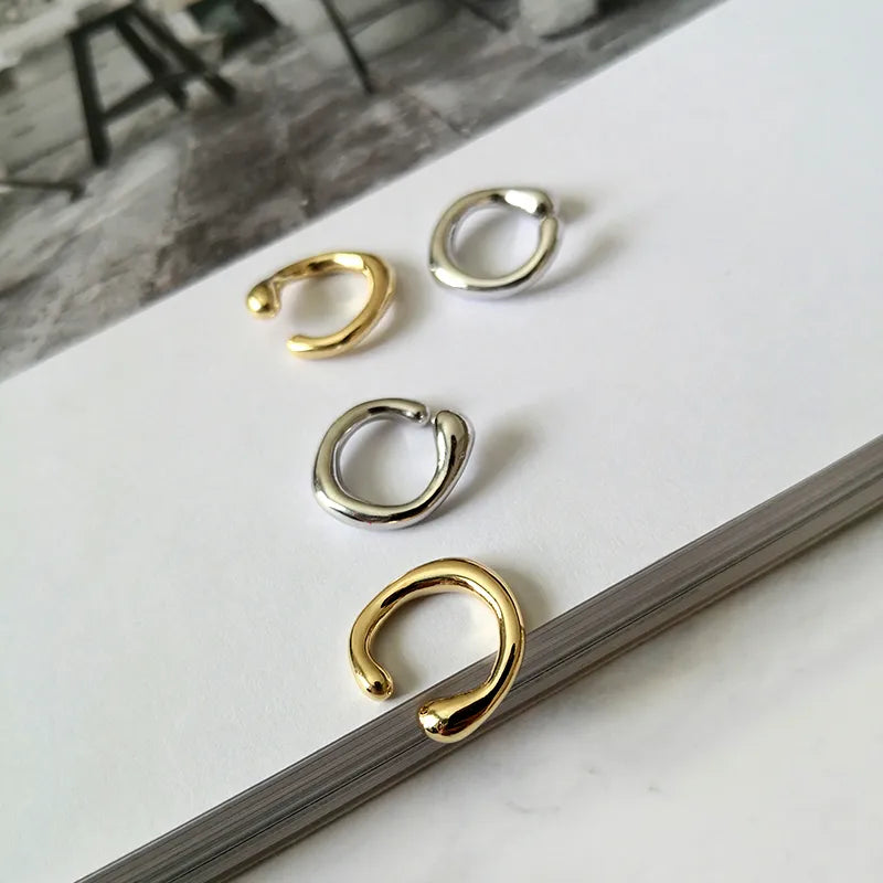 Peri'sBox Solid Gold Color Earrings Without Piercing Geometric Round Ear Cuff Minimalist Cartilage Earrings Women Simple Jewelry