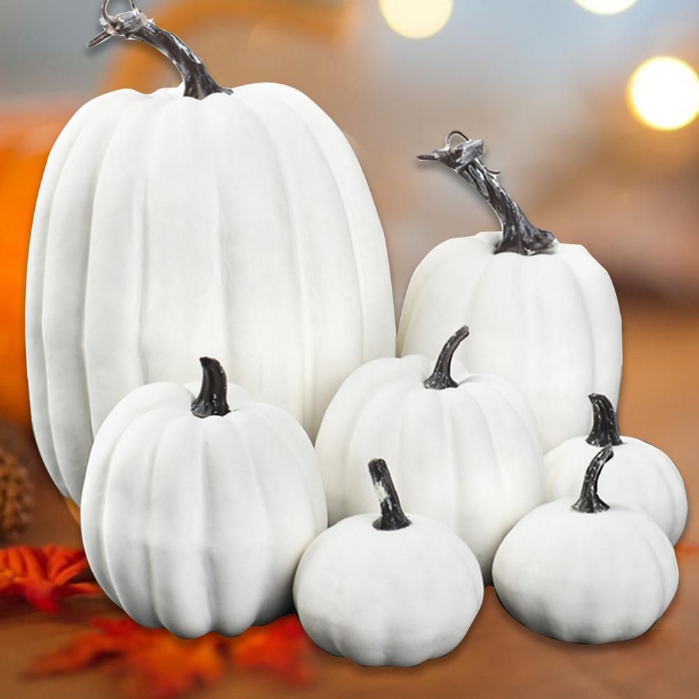 7pcs Artificial Pumpkin Mold White Yellow Halloween Thanksgiving Autumn Harvest Pumpkin Props for Home Halloween Decoration