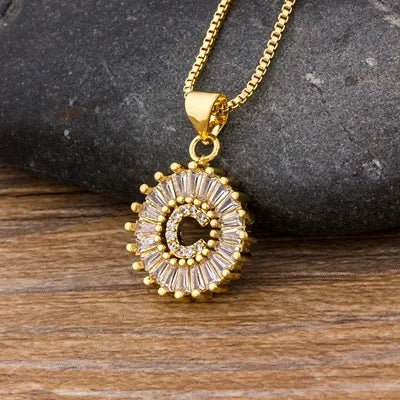 Nidin Women Girls Initial Letter Necklace 26 Letters Charm Family Name Pendant Copper Zircon Jewelry