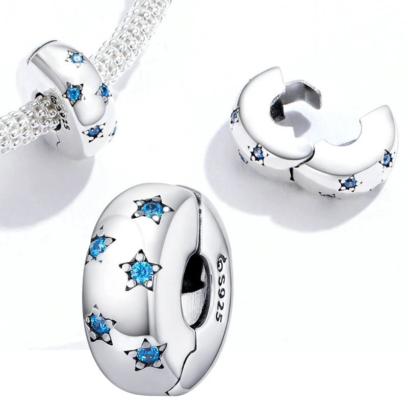 BISAER 925 Sterling Silver Vintage Blue Demon Eye Charm Bead Hand of Fatima Pendant Fit Woman Original Bracelet Fine DIY Jewelry