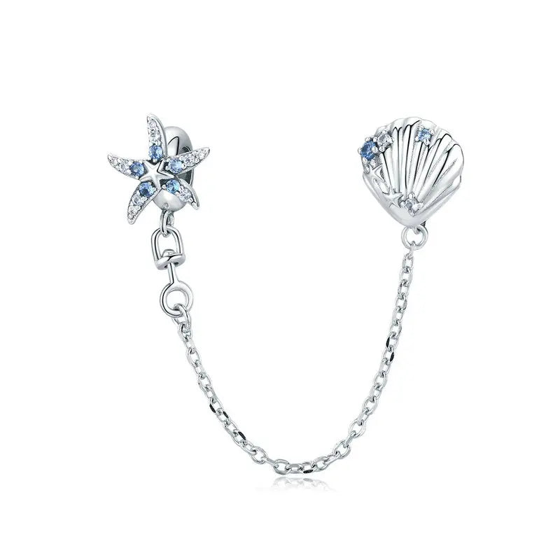 BISAER 925 Sterling Silver Safety Chain Collection Heart Star Charms Silicone Bead Fit Women Bracelet Fine Jewelry Accessories