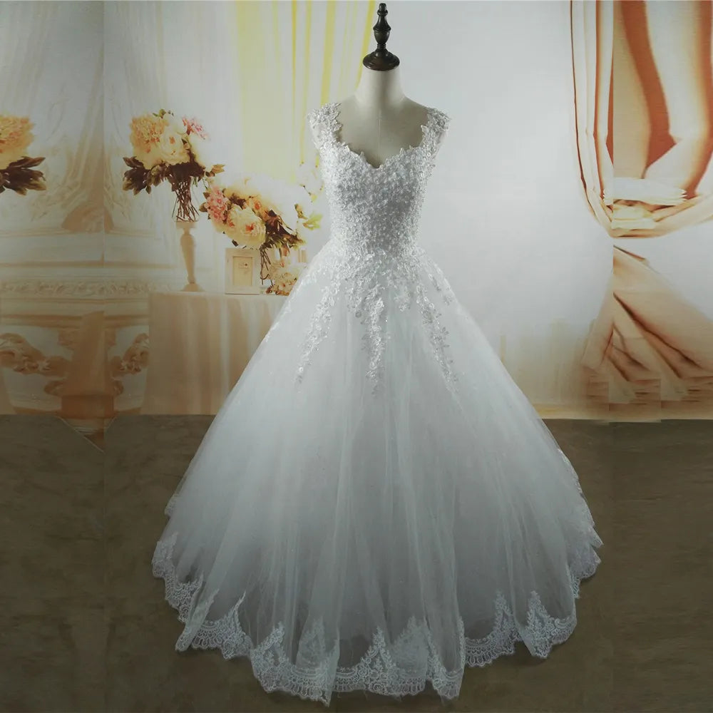 ZJ9076-C 2023 White Ivory Pearls Wedding Dresses With Lace Bottom for Brides Dress Plus Size 2-26w