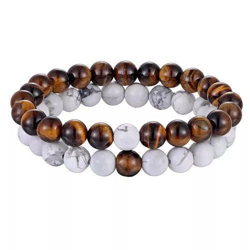 XQNI 2pcs/Set Style Couples Distance Bracelet Natural Stone Yoga Beaded Bracelet for Men Women Friend Charm Strand Jewelry