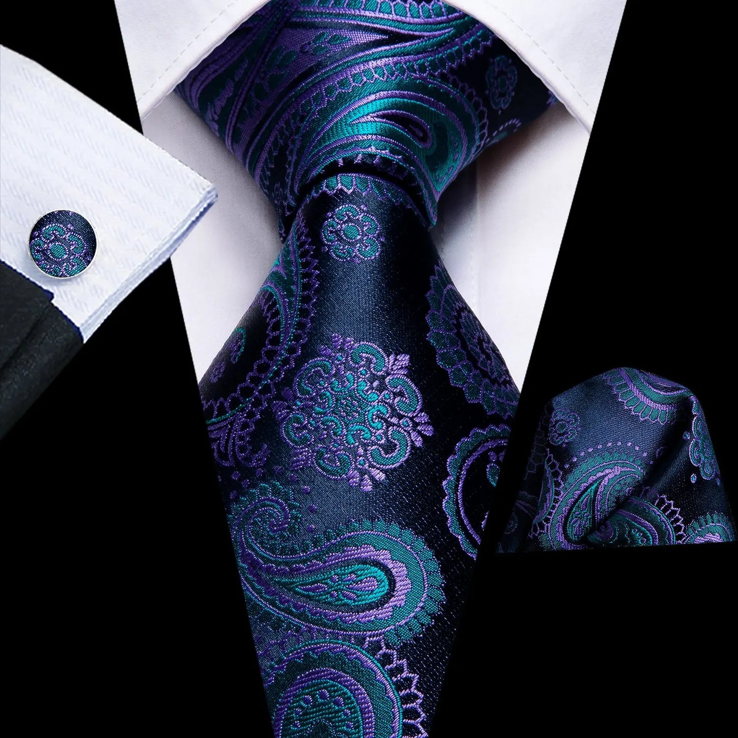 Business Tie for Men Silk Blue Tie Dots Necktie Set Plaid Cufflinks for Wedding Business Tie 150cm Hi-Tie SN-3529