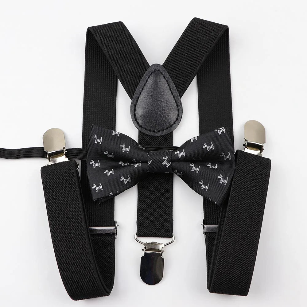 Cartoon Children Belt Bowtie Set Baby Boys Suspenders Polyester Y-Back Braces Two Colors Bow Tie Adjustable Elastic Kids