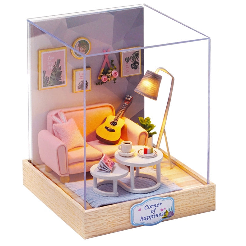 Doll House Furniture Diy Miniature 3D Wooden Miniaturas Dollhouse Toys for Children Birthday Casa Kitten Diary H013