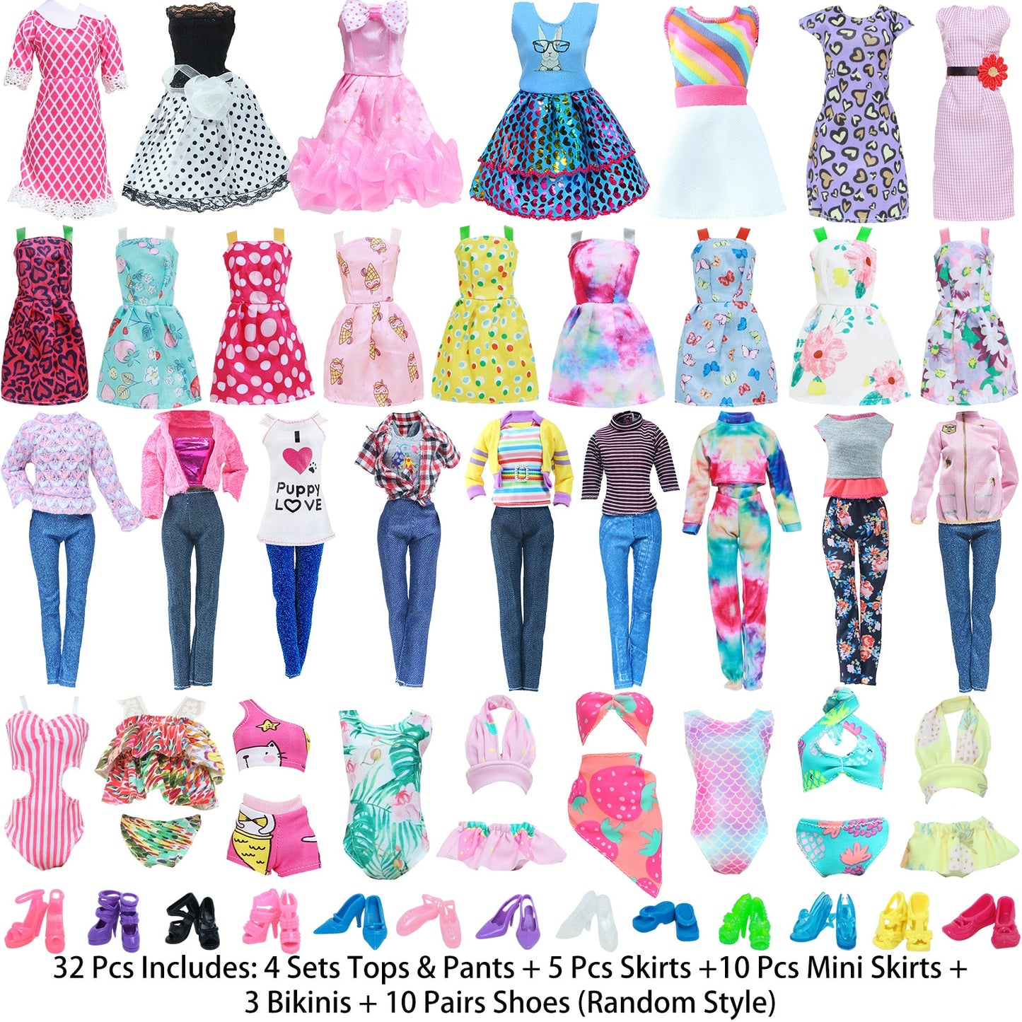 Random Mix Style Doll Accessories High Heels Shoes Swimsuit Wedding Party Gown Mini Dress Clothes for Barbie Doll Baby Toys