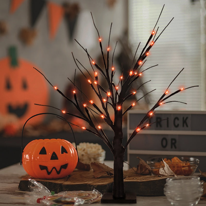 Halloween Decor LED Birch Tree Light Halloween Party Hanging Ornaments Tree Decorations for Home Table Kids Christmas Lamp