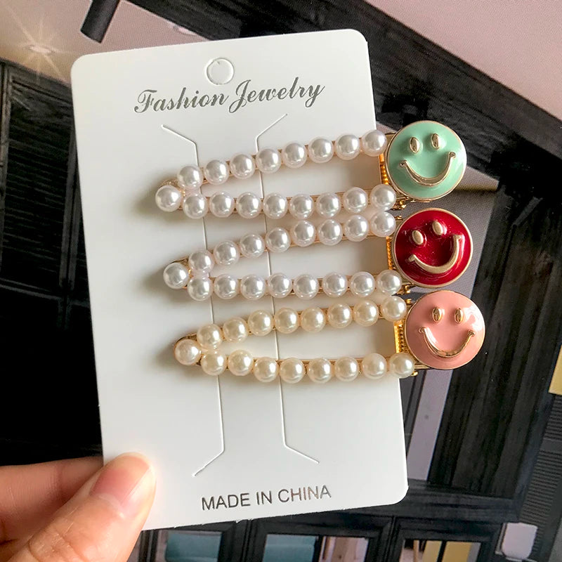 Korean Simulated Pearl Barrettes Beaded Geometric Women Hair Clip Hairgrips Hair Accessories Girls Jewelry Hair Pins