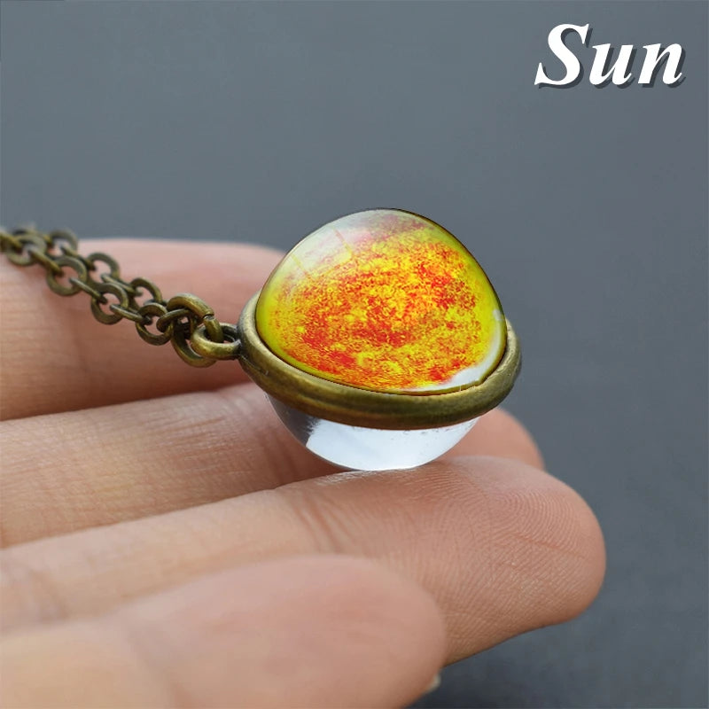 2019 New Glass Ball Galaxy Double Sided Pendant Necklace Universe Planet Jewelry Glass Picture Handmade Statement Necklace
