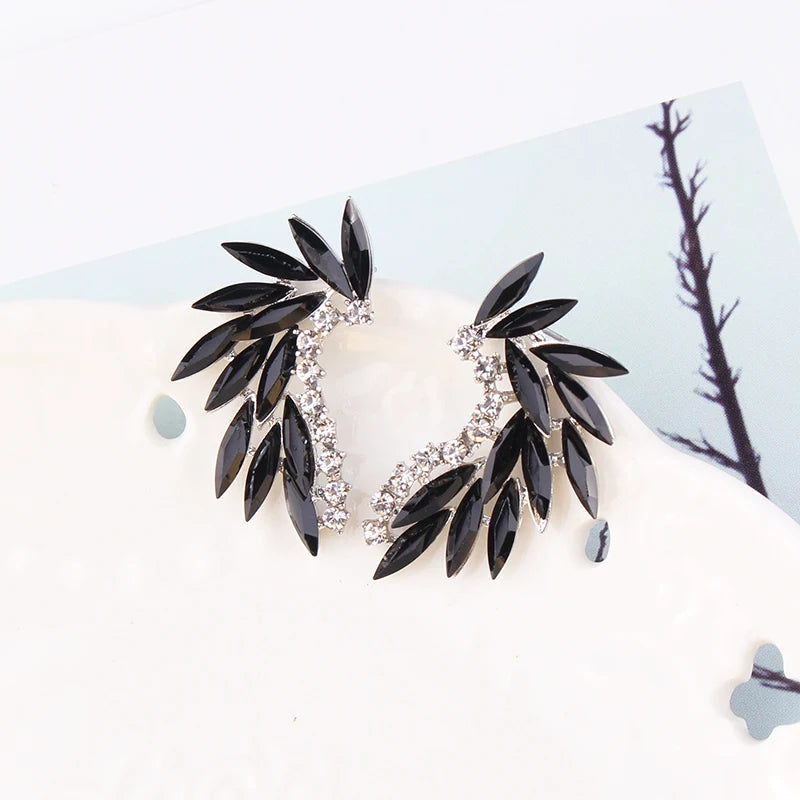 LUBOV Shining Rhinestone Wings Stud Earrings Acrylic Crystal Stone Women Piercing Earrings Trendy Wedding Jewelry Christmas