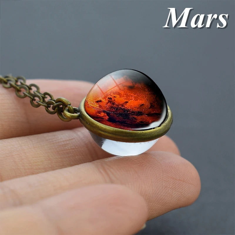 2019 New Glass Ball Galaxy Double Sided Pendant Necklace Universe Planet Jewelry Glass Picture Handmade Statement Necklace