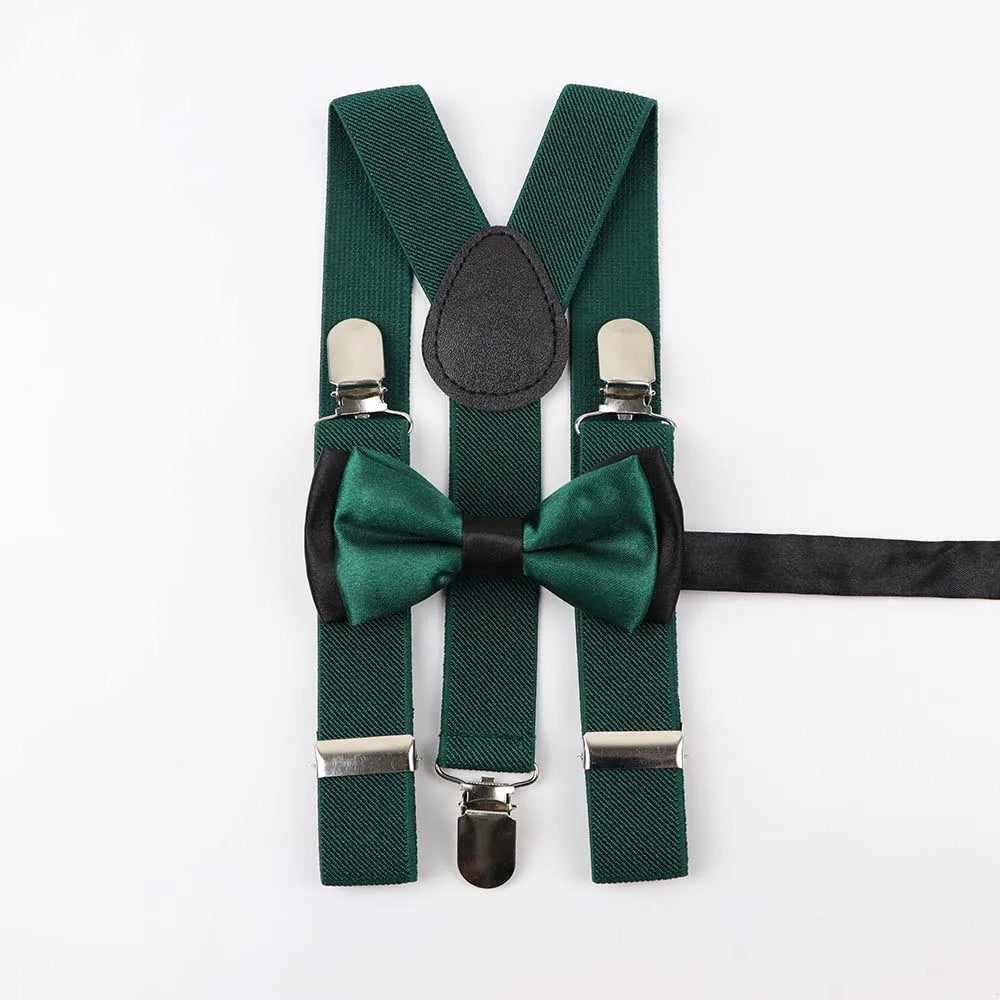 Solid Color Children Belt Bowtie Set Baby Boys Suspenders Polyester Y-Back Braces Two Colors Bow Tie Adjustable Elastic Kids