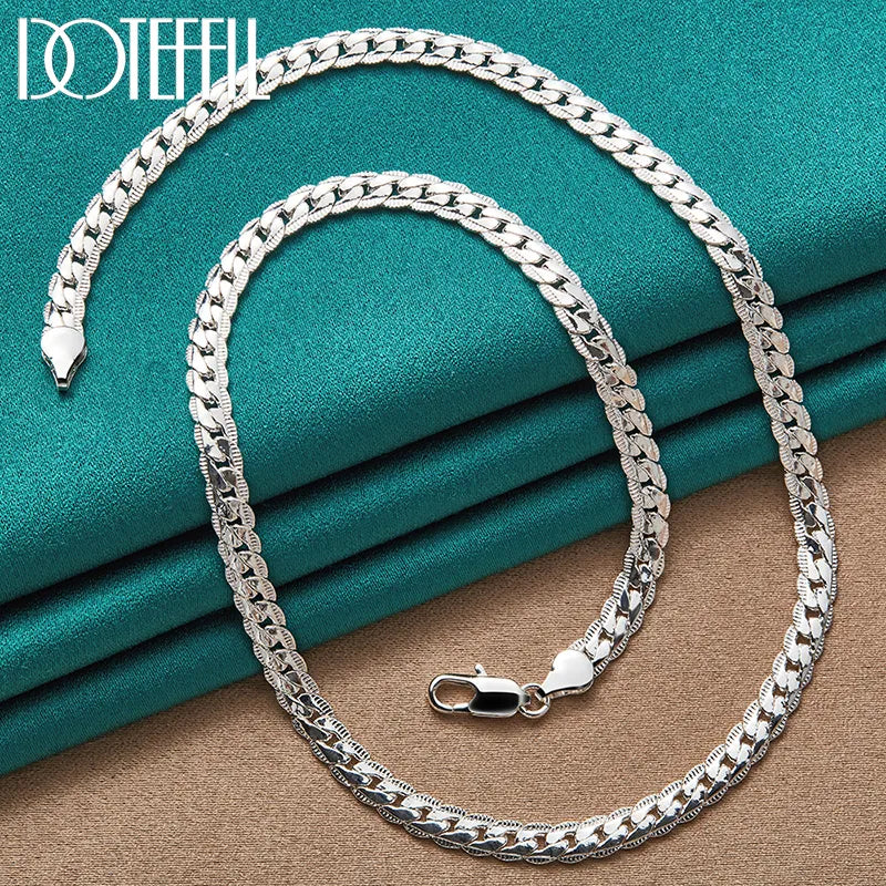 DOTEFFIL 925 Sterling Silver 6mm Side Chain 16/18/20/22/24 Inch Necklace for Woman Men Wedding Engagement Jewelry