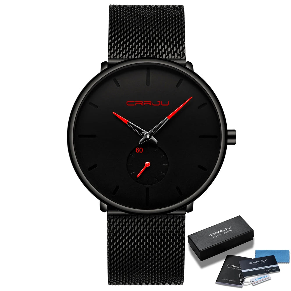 Men Watch CRRJU Watch Women Quartz Dress Watch for Men Dress Watches Fashion Unisex Ultra Thin Wristwatch Relojes Para Hombre
