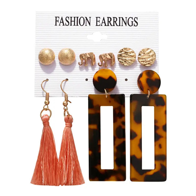 17KM 30 Boho Tassel Earrings Bohemian Long Earrings Set for Women Brincos Geometric Fabric Drop Earring Female Fashion Jewelry